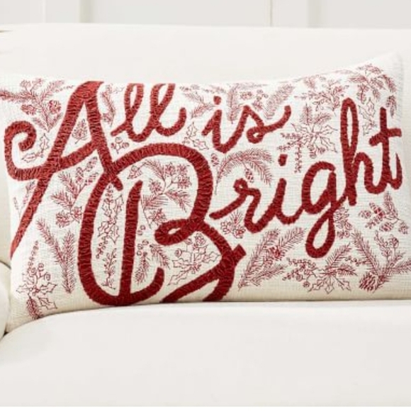 Pottery Barn All is Bright Embroidered Lumbar Pillow Cover 16" x 26" - Picture 1 of 12